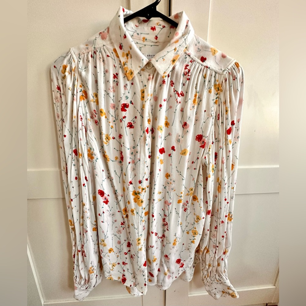 Equipment floral balloon sleeve blouse
